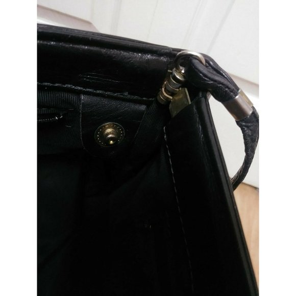 SAS Leather Shoulder Bag BLACK Purse VINTAGE hinge - Picture 7 of 8